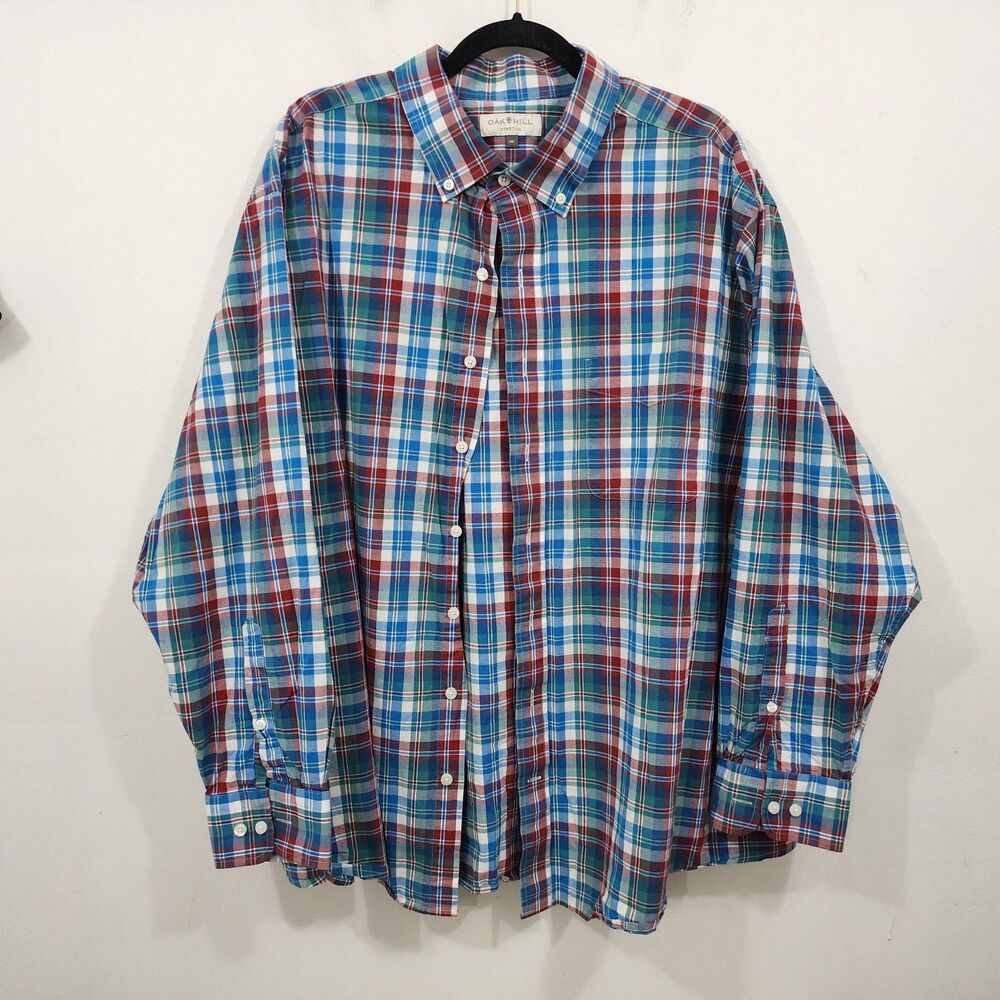 Oak Hill Stretch Long Sleeve Button-down Shirt Blue Red Plaid Men's Size 2XL
